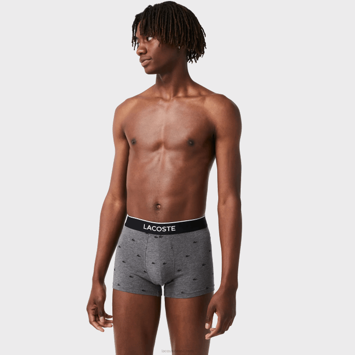 Lacoste pacote com 3 cuecas boxer de assinatura casual homens lombo cinza preto vdp 88BL1328 - Image 4