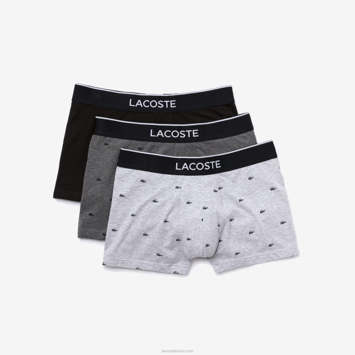 Lacoste pacote com 3 cuecas boxer de assinatura casual homens lombo cinza preto vdp 88BL1328 - Image 5