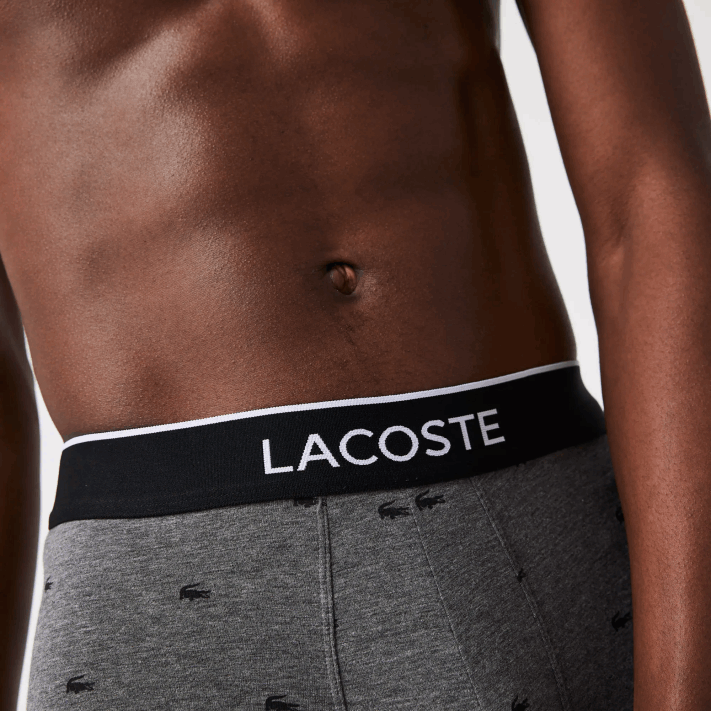 Lacoste pacote com 3 cuecas boxer de assinatura casual homens lombo cinza preto vdp 88BL1328 - Image 7