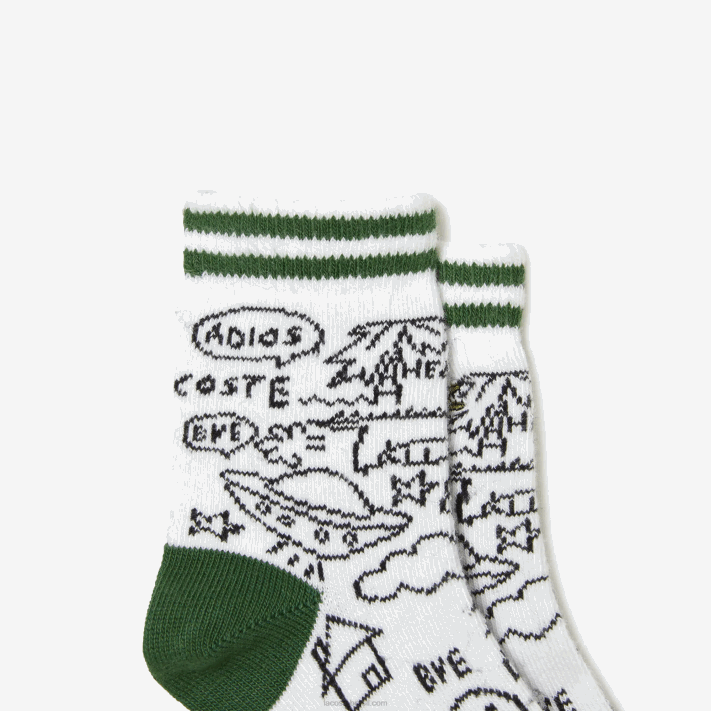 Lacoste pacote de três meias com estampa de crocodilo crianças branco verde azul marinho fwy 88BL2979 - Image 2