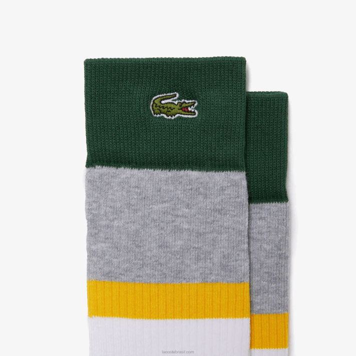 Lacoste pacote de três meias de algodão com nervuras de corte alto homens lombo cinza amarelo verde lly 88BL1686 - Image 2