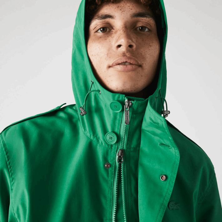 Lacoste parka curta com capuz de mistura de algodão resistente à água homens ldm verde 88BL1313 - Image 2