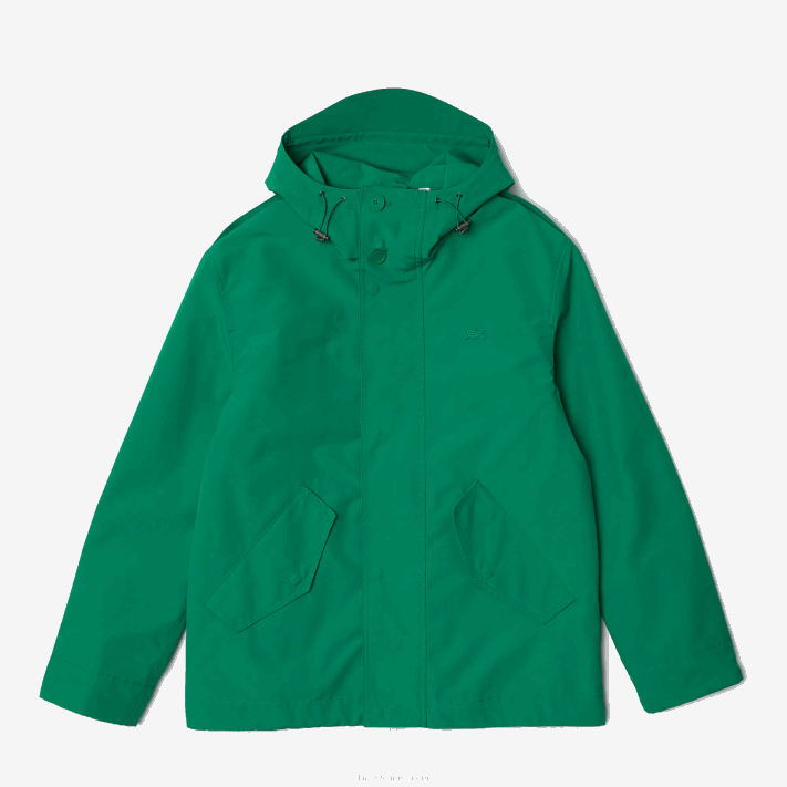 Lacoste parka curta com capuz de mistura de algodão resistente à água homens ldm verde 88BL1313 - Image 5