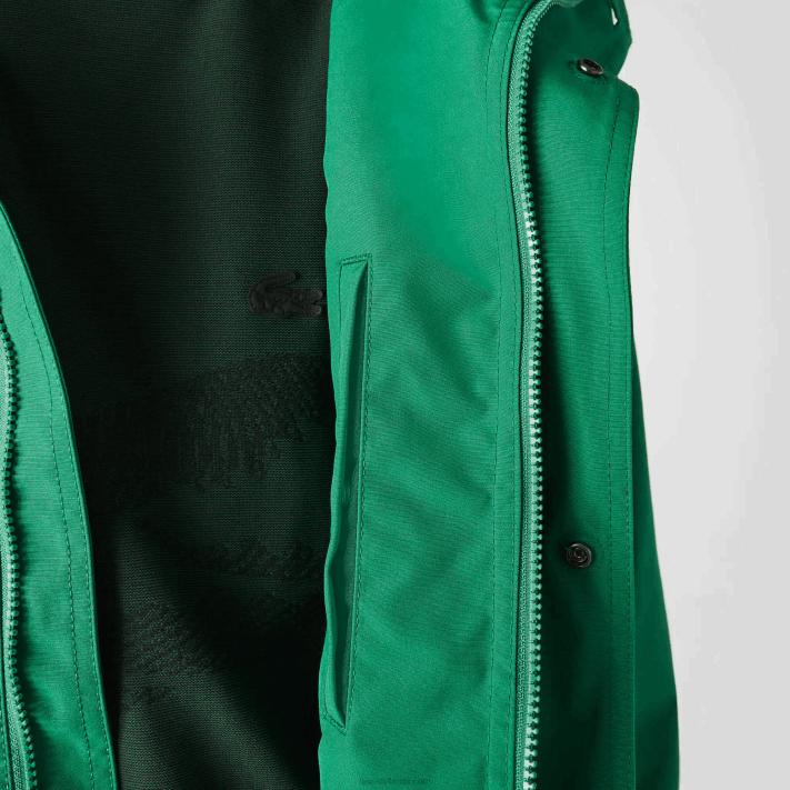 Lacoste parka curta com capuz de mistura de algodão resistente à água homens ldm verde 88BL1313 - Image 8
