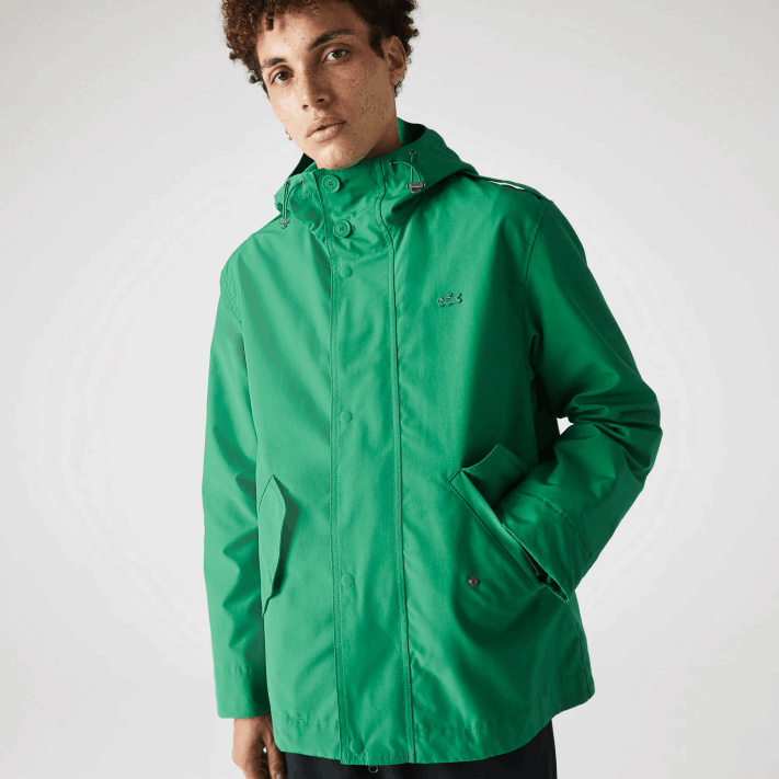 Lacoste parka curta com capuz de mistura de algodão resistente à água homens ldm verde 88BL1313 - Image 1
