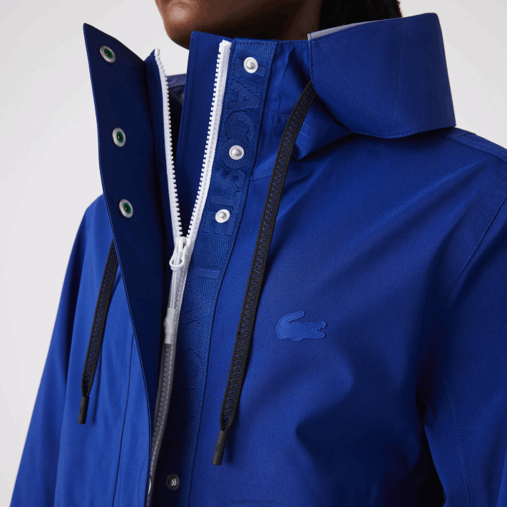 Lacoste parka resistente à água com capuz longo mulheres bdm azul 88BL2628 - Image 2