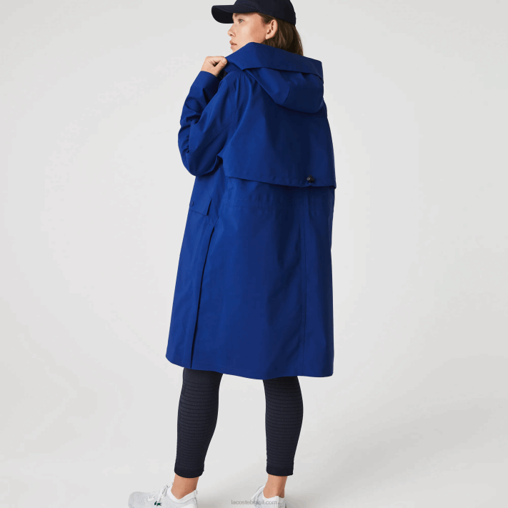 Lacoste parka resistente à água com capuz longo mulheres bdm azul 88BL2628 - Image 3