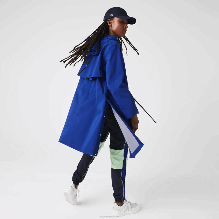 Lacoste parka resistente à água com capuz longo mulheres bdm azul 88BL2628 - Image 4