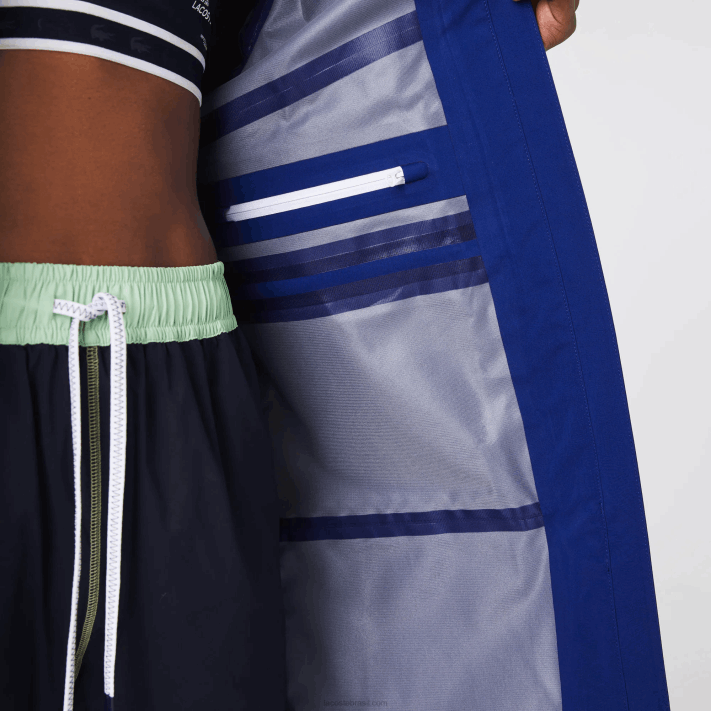 Lacoste parka resistente à água com capuz longo mulheres bdm azul 88BL2628 - Image 6