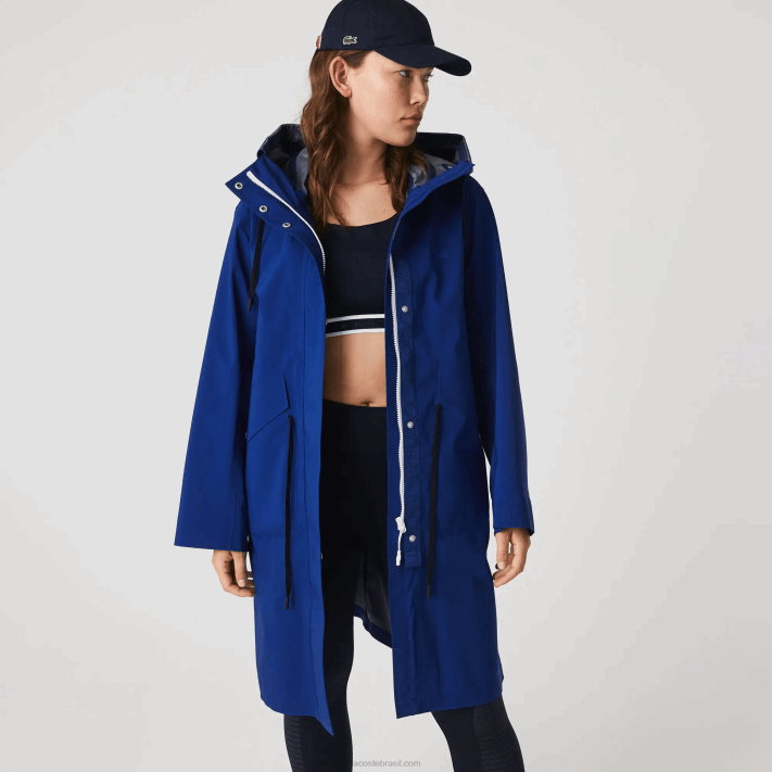 Lacoste parka resistente à água com capuz longo mulheres bdm azul 88BL2628 - Image 9