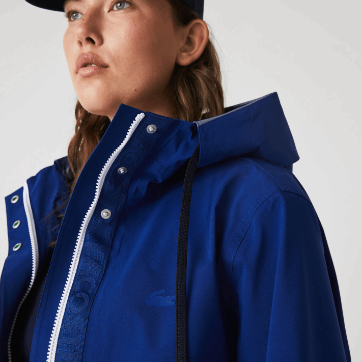 Lacoste parka resistente à água com capuz longo mulheres bdm azul 88BL2628 - Image 10