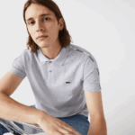 Lacoste polo de algodão elástico de faixas de marca de ajuste regular homens chine cinza cca 88BL923