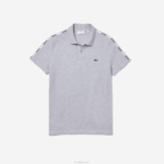 Lacoste polo de algodão elástico de faixas de marca de ajuste regular homens chine cinza cca 88BL923 - Image 3