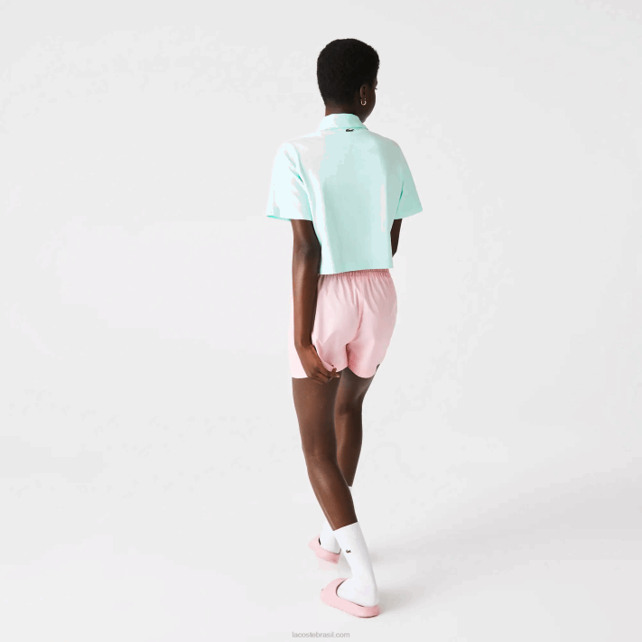 Lacoste polo de algodão orgânico com estampa curta folgada mulheres turquesa nre 88BL2526 - Image 3