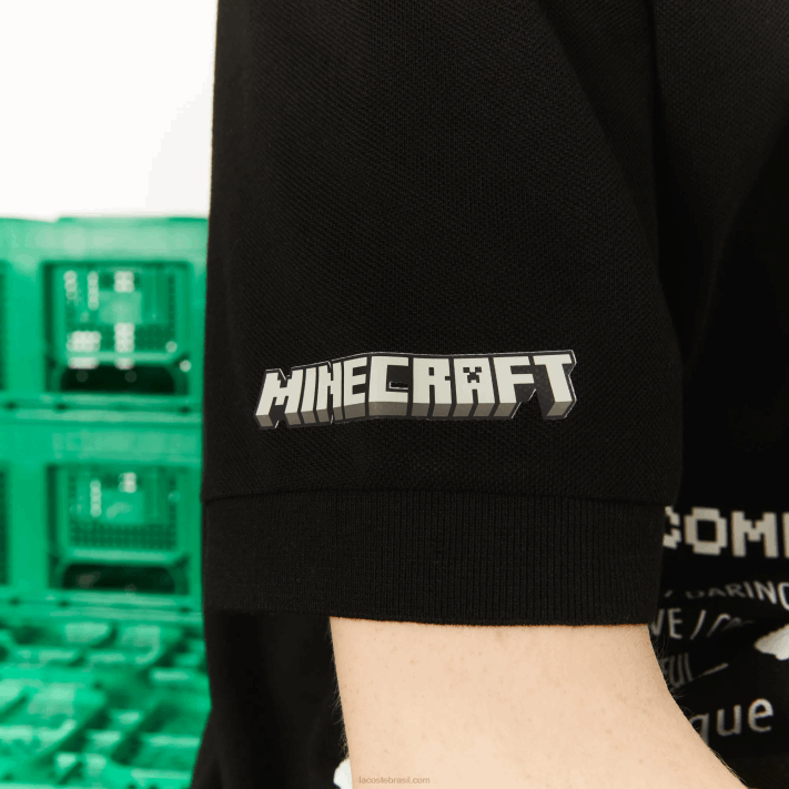 Lacoste pólo de algodão orgânico live x minecraft solto homens preto 031 88BL938 - Image 8