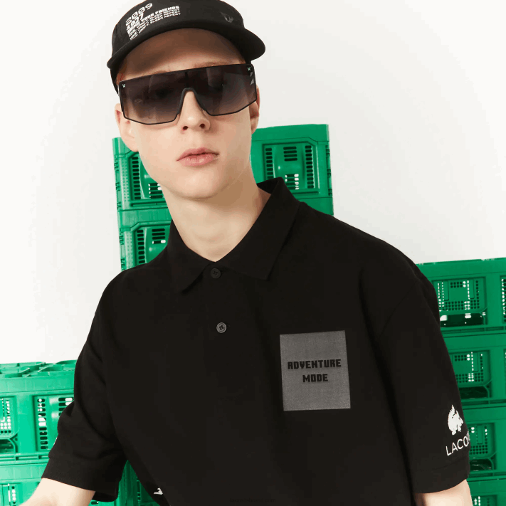 Lacoste pólo de algodão orgânico live x minecraft solto homens preto 031 88BL938 - Image 9