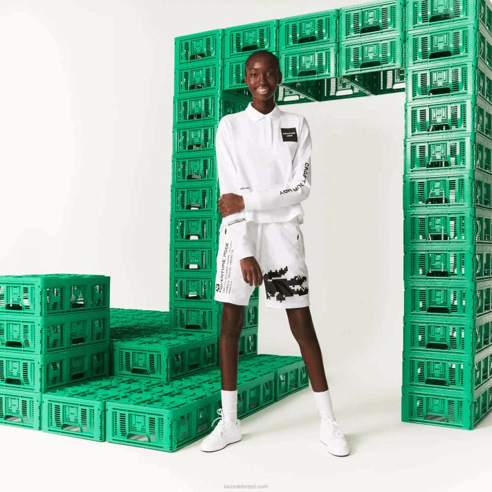 Lacoste pólo de algodão oversized live x minecraft mulheres branco 001 88BL2523 - Image 6