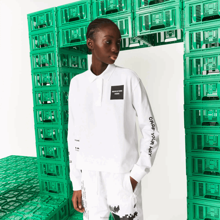 Lacoste pólo de algodão oversized live x minecraft mulheres branco 001 88BL2523 - Image 1