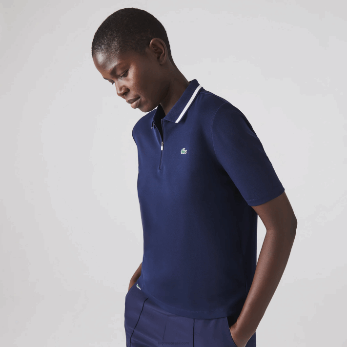 Lacoste polo de golfe com gola esportiva mulheres azul marinho branco 525 88BL2466 - Image 2