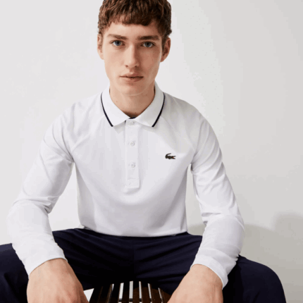Lacoste pólo de golfe respirável esporte homens branco azul marinho 522 88BL847