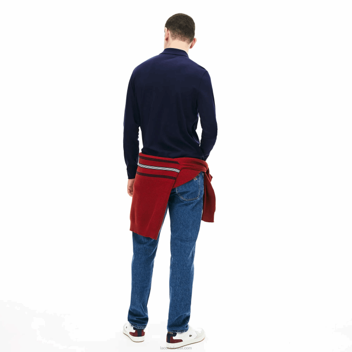 Lacoste polo de manga longa de algodão pima de ajuste regular homens azul marinho 166 88BL860 - Image 3