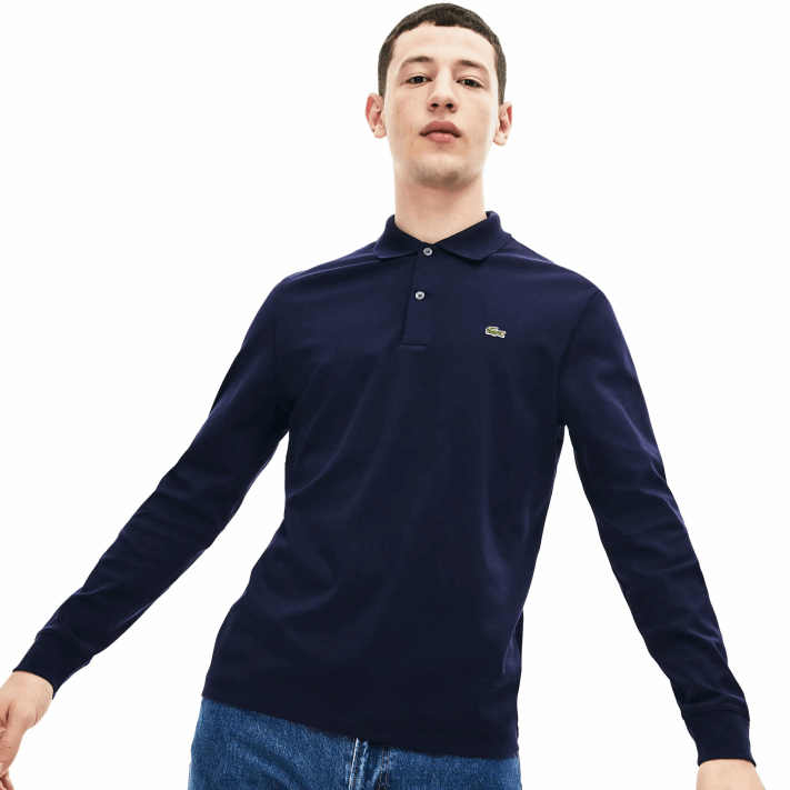 Lacoste polo de manga longa de algodão pima de ajuste regular homens azul marinho 166 88BL860 - Image 4