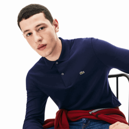Lacoste polo de manga longa de algodão pima de ajuste regular homens azul marinho 166 88BL860