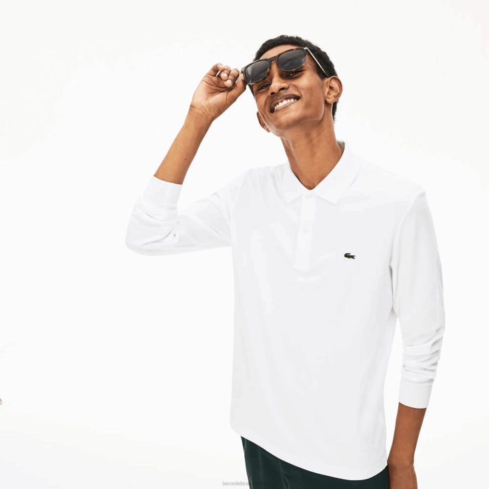 Lacoste polo de manga longa de algodão pima de ajuste regular homens branco 001 88BL859 - Image 3