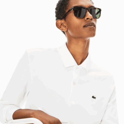 Lacoste polo de manga longa de algodão pima de ajuste regular homens branco 001 88BL859
