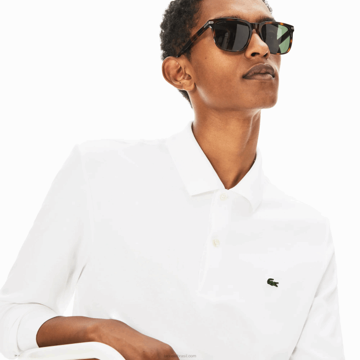 Lacoste polo de manga longa de algodão pima de ajuste regular homens branco 001 88BL859 - Image 1