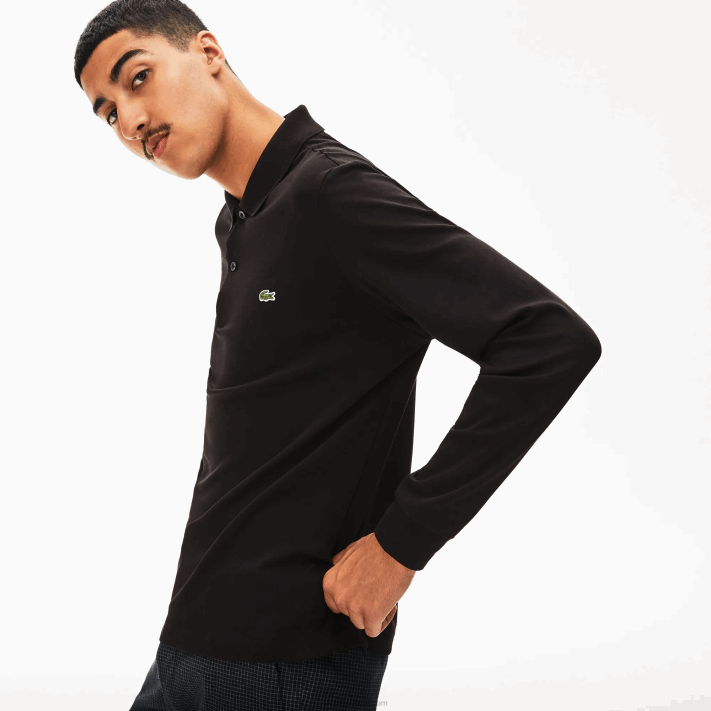Lacoste polo de manga longa de algodão pima de ajuste regular homens preto 031 88BL858 - Image 2
