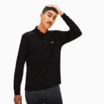Lacoste polo de manga longa de algodão pima de ajuste regular homens preto 031 88BL858