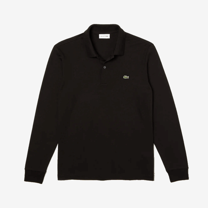 Lacoste polo de manga longa de algodão pima de ajuste regular homens preto 031 88BL858 - Image 4