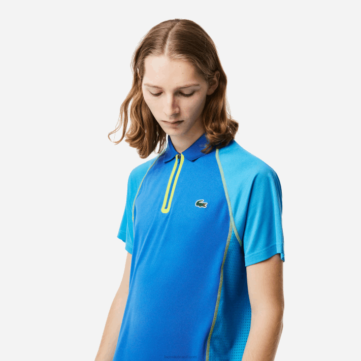 Lacoste polo de poliéster reciclado de tênis com tecnologia ultra-dry homens azul amarelo aw9 88BL138 - Image 2