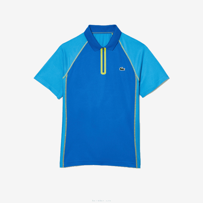 Lacoste polo de poliéster reciclado de tênis com tecnologia ultra-dry homens azul amarelo aw9 88BL138 - Image 4