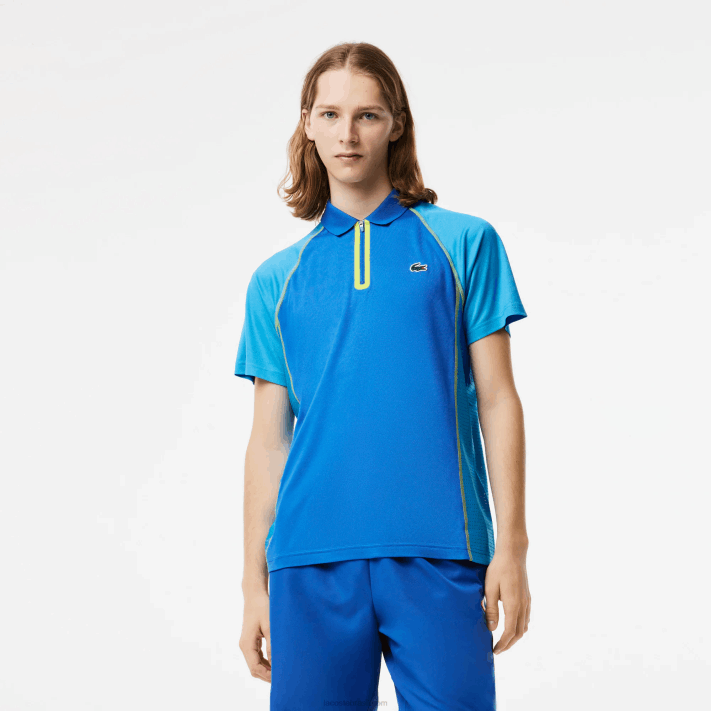 Lacoste polo de poliéster reciclado de tênis com tecnologia ultra-dry homens azul amarelo aw9 88BL138 - Image 1