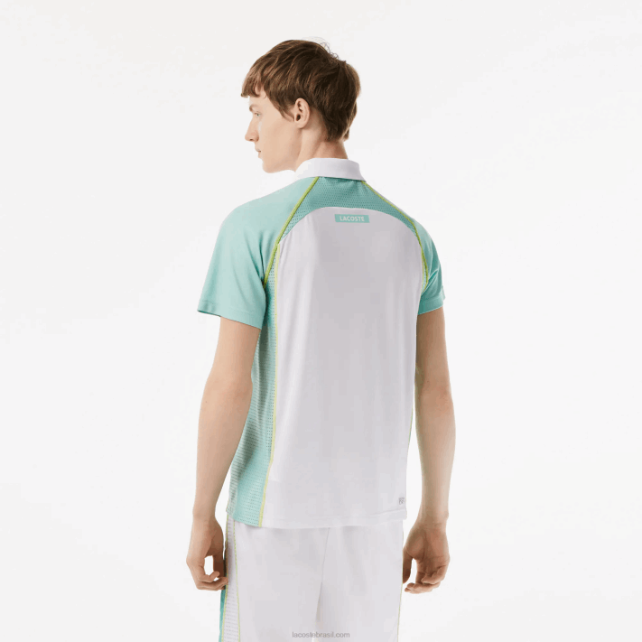 Lacoste polo de poliéster reciclado de tênis com tecnologia ultra-dry homens branco verde claro amarelo awc 88BL137 - Image 3