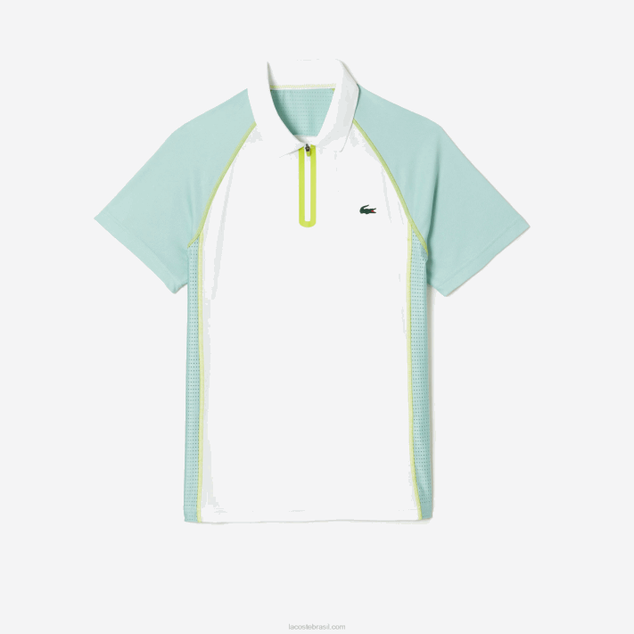Lacoste polo de poliéster reciclado de tênis com tecnologia ultra-dry homens branco verde claro amarelo awc 88BL137 - Image 4