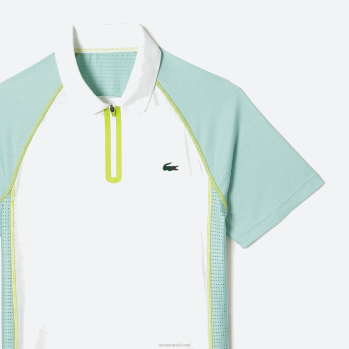 Lacoste polo de poliéster reciclado de tênis com tecnologia ultra-dry homens branco verde claro amarelo awc 88BL137 - Image 5