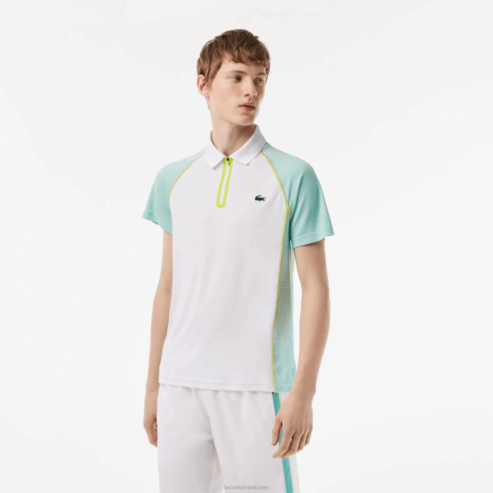 Lacoste polo de poliéster reciclado de tênis com tecnologia ultra-dry homens branco verde claro amarelo awc 88BL137 - Image 1