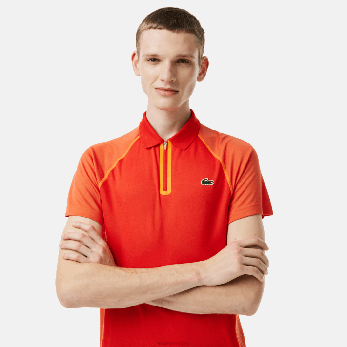 Lacoste polo de poliéster reciclado de tênis com tecnologia ultra-dry homens vermelho laranja xim 88BL139 - Image 2