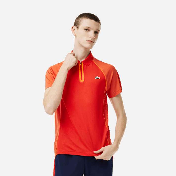 Lacoste polo de poliéster reciclado de tênis com tecnologia ultra-dry homens vermelho laranja xim 88BL139 - Image 1