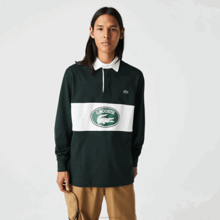 Lacoste polo de rugby solto de marca homens verde yzp 88BL1687