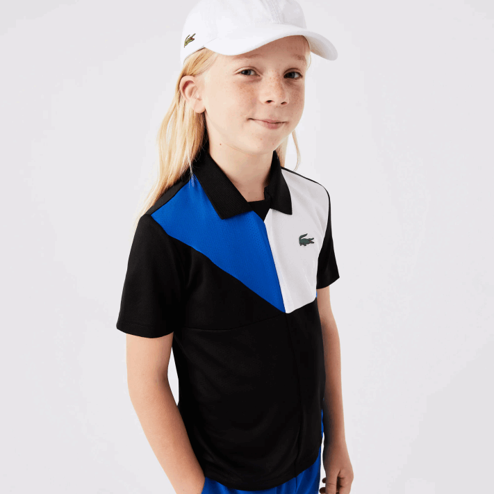 Lacoste polo de tênis color block esportivo crianças preto azul branco 7ke 88BL3150 - Image 1