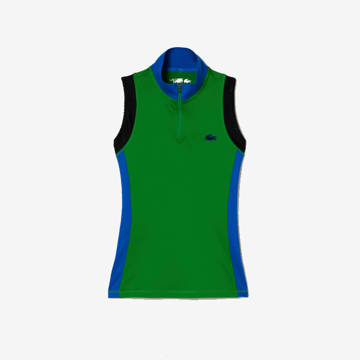 Lacoste polo de tênis sem manga com zíper mulheres verde azul preto 8hj 88BL2357 - Image 1