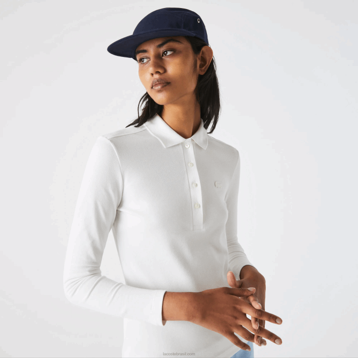 Lacoste polo em piquê stretch slim fit mulheres branco 70v 88BL2480 - Image 1