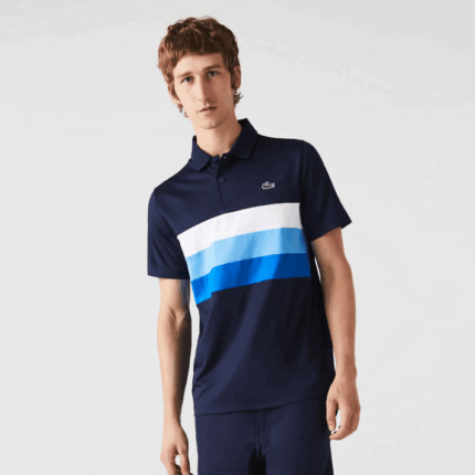 Lacoste polo esportivo de golfe com listras tricolores homens azul marinho azul zf2 88BL826