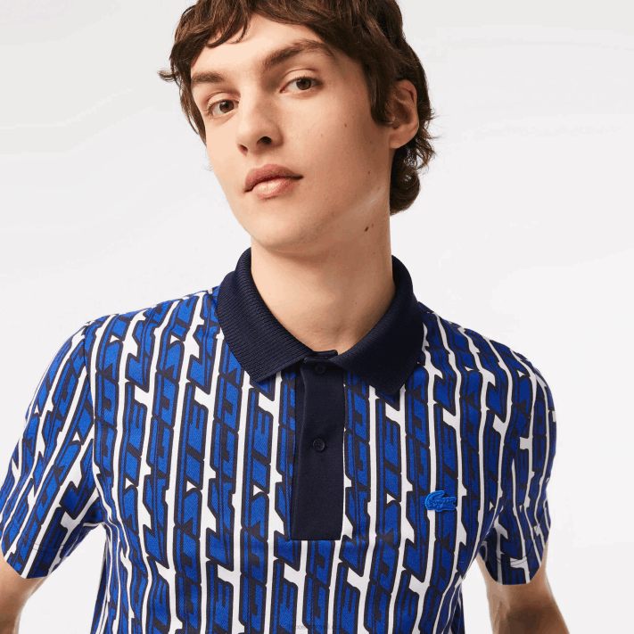 Lacoste Polo estampada bicolor Active Movement homens branco azul qualquer 88BL4 - Image 2