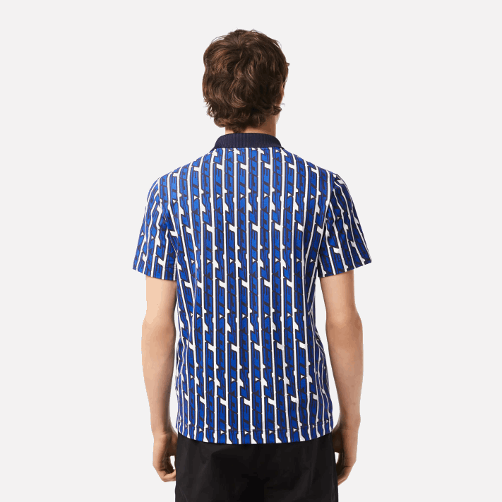 Lacoste Polo estampada bicolor Active Movement homens branco azul qualquer 88BL4 - Image 3