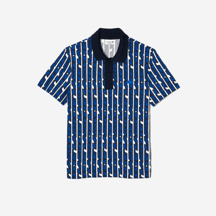 Lacoste Polo estampada bicolor Active Movement homens branco azul qualquer 88BL4 - Image 4